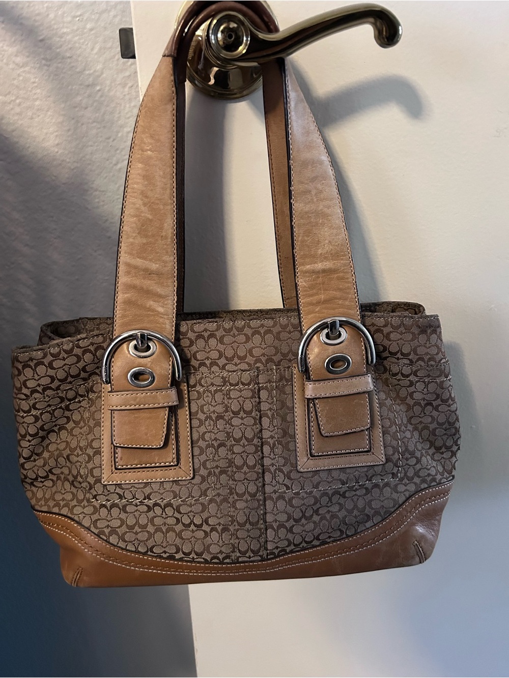 Coach Classic Shoulder Bag in Brown and Tan